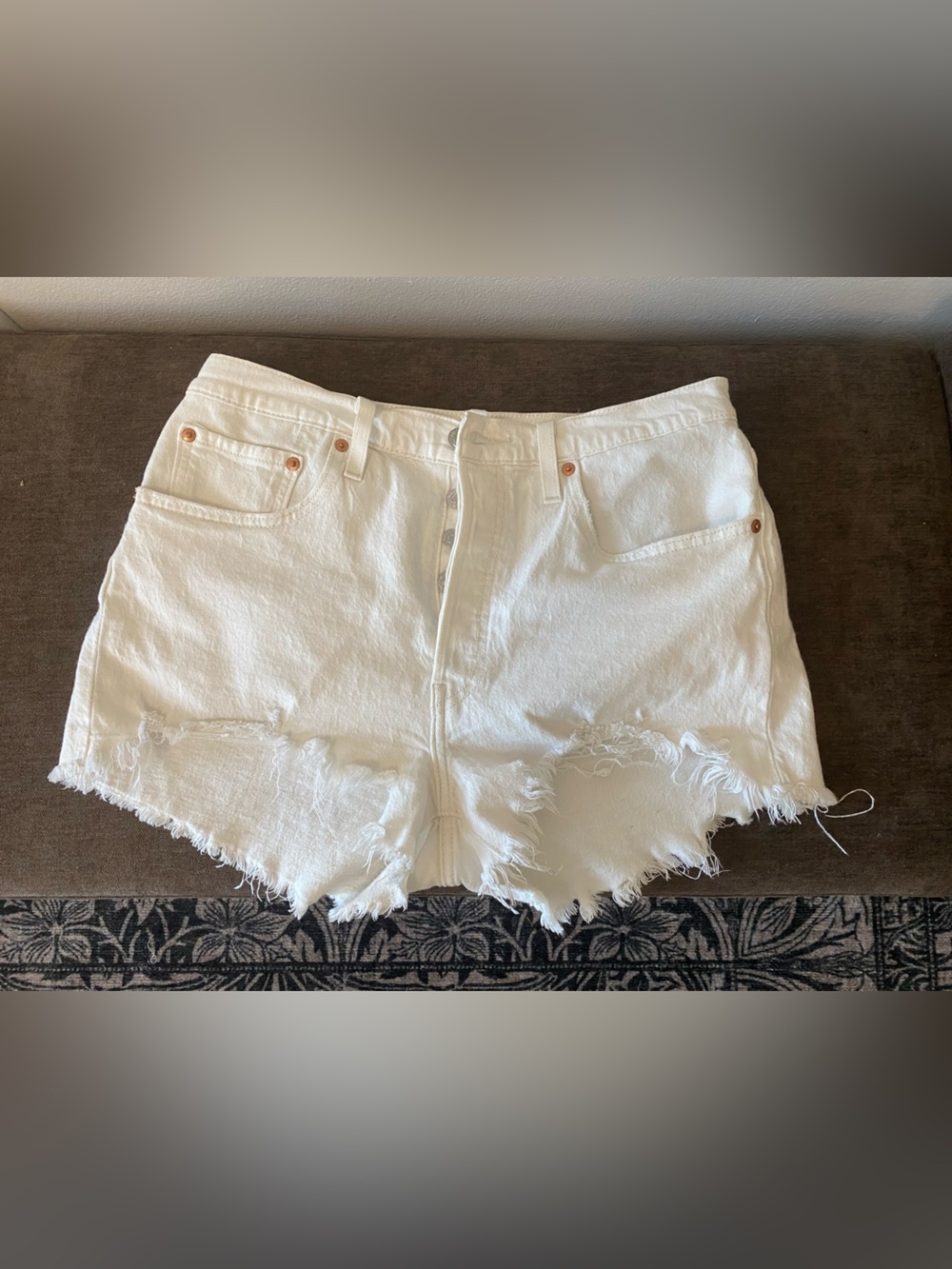 Levi's 501 White Distressed Denim Cutoff Shorts